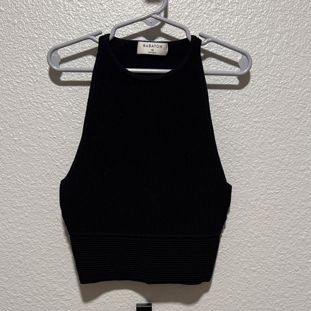 Aritzia Babaton Black Sculpt Knit Crop Top